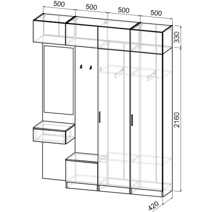 Набор мебели для прихожей "Марсель-207" МР 01-207 В2490 Ш2000 Г420 (ЛДСП Графит серый) Набор мебели для прихожей "Марсель-207" МР 01-207 В2490 Ш2000 Г420 (ЛДСП Графит серый)